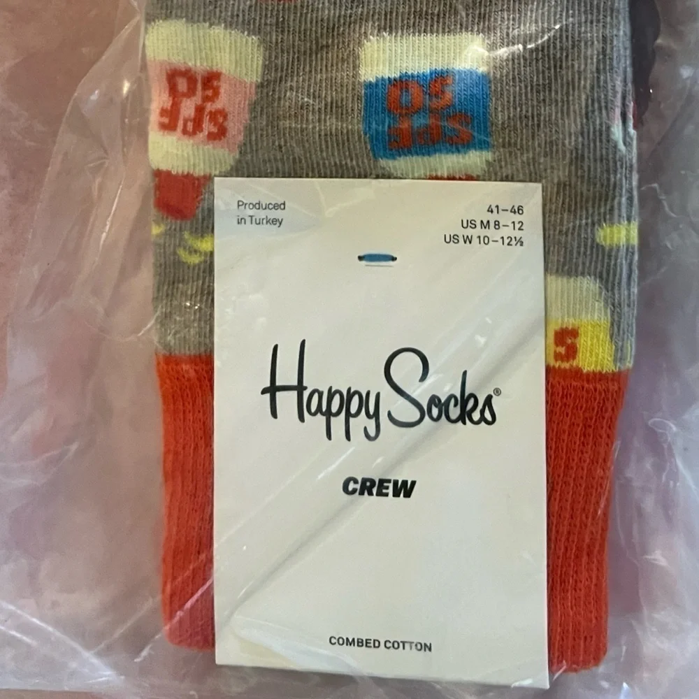 Happy Socks Mens Novelty SPF 50 Crew Socks Blue Red Beige::NWT::